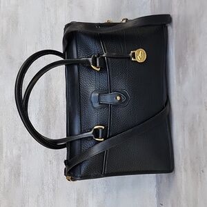 Vintage Dooney & Bourke Solid Black Pebble All Weather Leather Satchel Purse USA